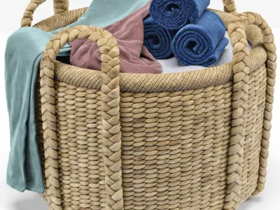 Borocay Wicker Floor Basket and Blossom Hand Woven Basket 3D model
