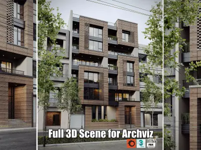 Modern Residential Building Full 3D Exterior Scene  3D model