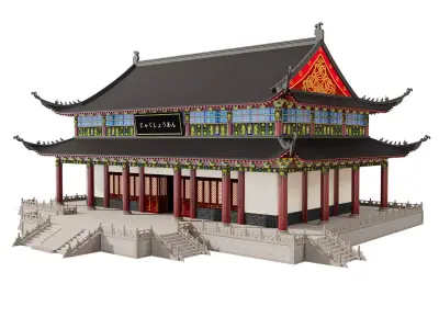 Japanese Temple Hall 3D model
