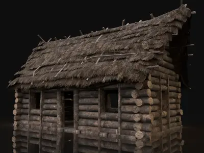 AAA Next Gen Generic Thatched Log House Cottage Hut Low-poly 3D model