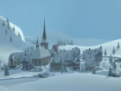 Winterville set Low-poly 3D model