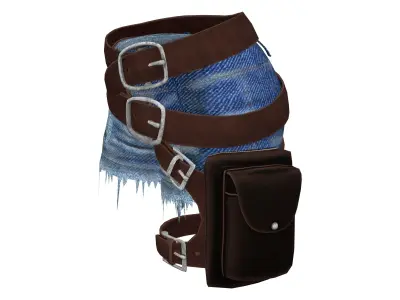 Female Torn Mini Denim Short With Utility Pocket and Belts Low-poly 3D model