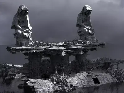 Sci-Fi Alien Spine City base 6 Kitbash 3D model