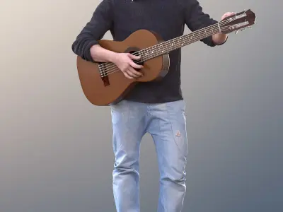 Andrew 10611 - Street Musician playing Guitar Low-poly 3D model