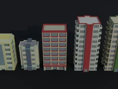 Cartoon city apartments Polygonal Style Low-poly 3D model