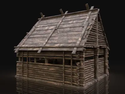 AAA Next Gen Medieval Log Forest Wooden House Cottage Hut Cabin Free low-poly 3D model