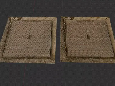 Squared manhole -02- High-poly and Low-poly 3D model