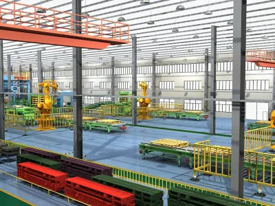  Collection of Factory Interior Scene and Equipment 