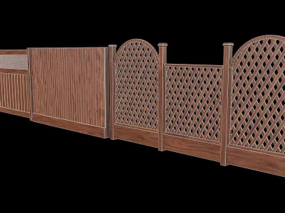 Wooden Fence set PBR 02 Low-poly 3D model