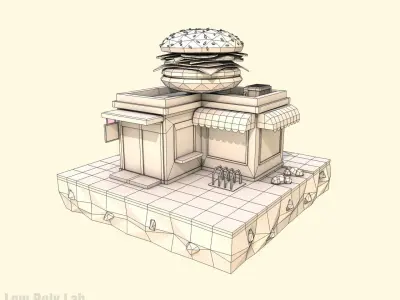 Cartoon Burger Cafe Low-poly 3D model