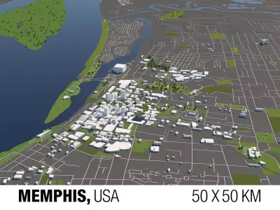 Memphis 50x50km City Map Model 3D model