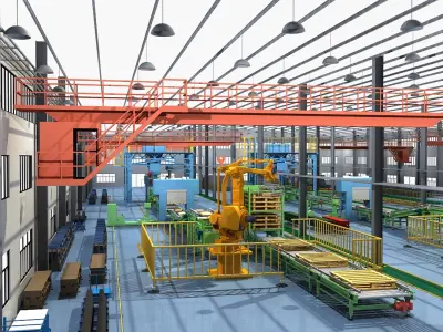  Collection of Factory Interior Scene and Equipment 