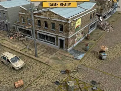 Destroyed City Corner Game Environment Kitbash 3D model