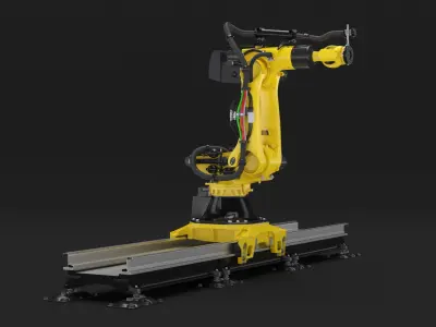  Robotic Arm Yellow on Rails Rigged for Cinema 4D 