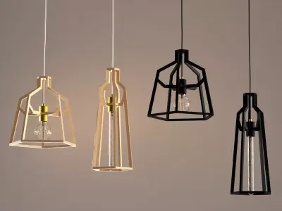 Skeleton pendant light with metal frame 3D model