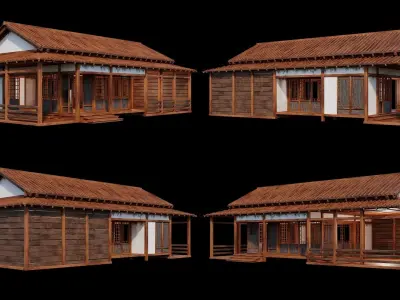Medieval  Japanese Houses  - 4K Textures Game Ready Low-poly 3D model shop