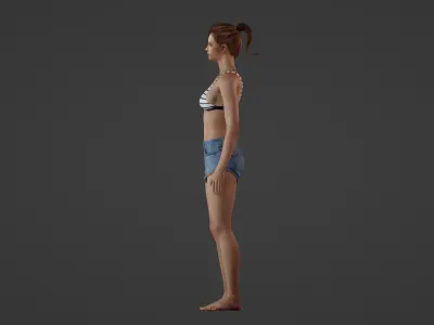 Realistic 3D Model of a Young Woman in Casual Attire 3D model