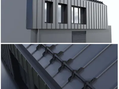 Modern barn style house Low-poly 3D model