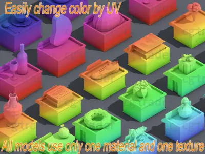 Low poly Stores Shops Isometric Low-poly 3D model