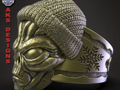 skull ring  jewelry Alien with cap v1  3D print model