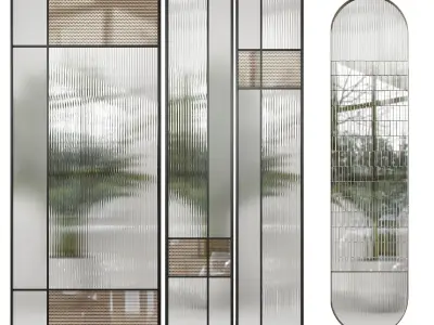 Partition pair of glass doors and mirror 3D model