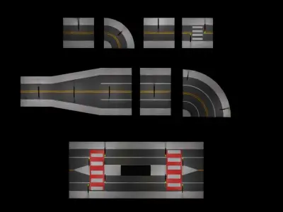 low Poly Road pack Low-poly 3D model