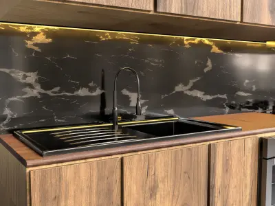 kitchen 3 oven with door and wooden cabinet 3D model