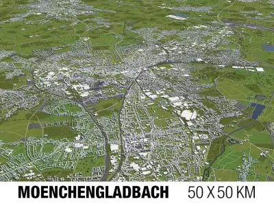 Moenchengladbach Germany 50x50km 3D City Map 3D model