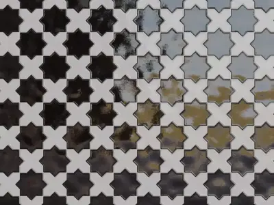 Modern Glossy Black and White Moroccan Star and Cross Tiles PBR  Texture