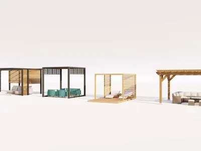 Modern Pergola Patio Set with Sitting and Loungers 3D model