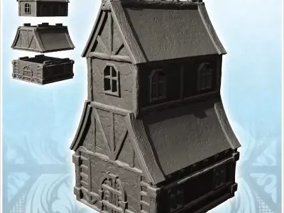 Large half-timbered building with high roof and top spikes 28 -  3D print model