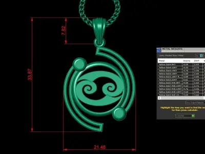 Galaxy Cancer Light Gold Pendant Version 8 3D print model