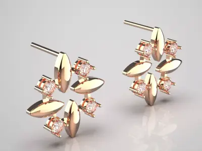 3D Metal Marquise Flower Round Gemstone Stud Earrings je0059 3D print model