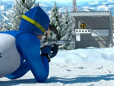  Biathlon Athlete with Equipment Rigged 