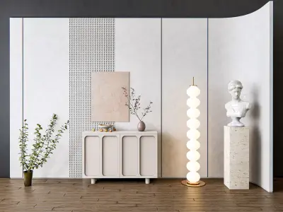 Sideboard with wall panel and flooring 13 3D model