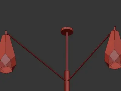 Popigai five light chandelier in brass 3D model