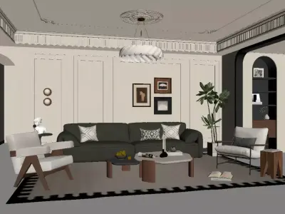 Light French-style living room 3D model