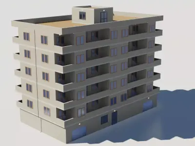 Residential city building  Low-poly 3D model