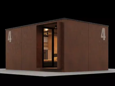 Container hotel modul with furniture 3D model