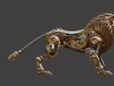 Steampunk Mechanical Lion Automaton 3D Model Low-poly 3D model