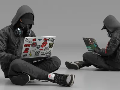  Young Man Character with Laptop Sitting Pose 