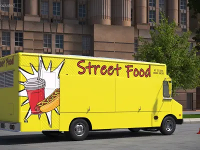 Solar Powered Food Truck with Interior Closed 3D model