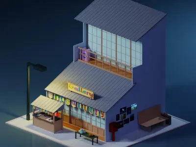 Low Poly Art Gallery Building Scene Low-poly 3D model