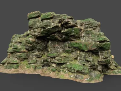 Low poly Mossy Jungle Cliff 210323 Low-poly 3D model