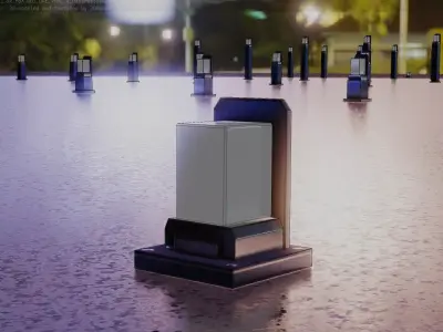 Street Light 8 Bollard 200mm Futuristic Blue Version 2 Low-poly 3D model