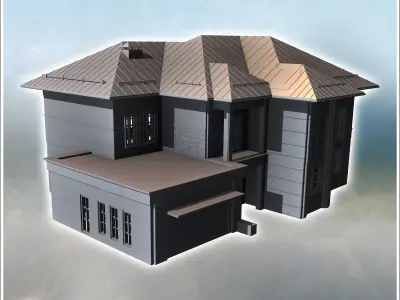 Modern house with symmetrical design metallic roof large windows 3D print model