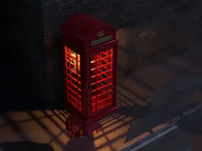 UK Telephone Booth Low-poly 3D model