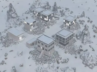 Mountain Settlement In Winter 3D model