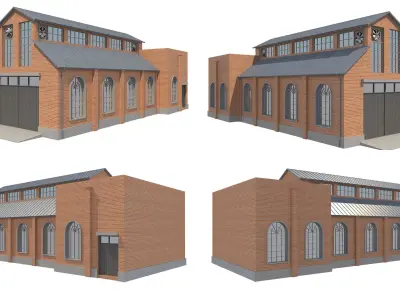 Warehouse Set 1 brick building Low-poly 3D model