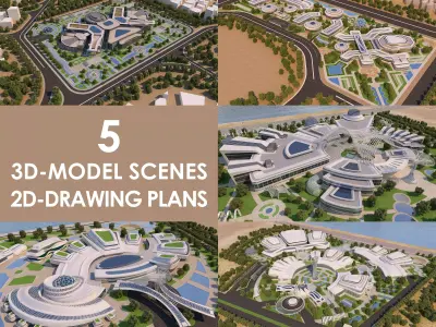 5 Scenes - Culture Center - 2022 - 2D Plans - 3D Files - Bundle 3D Model Pack